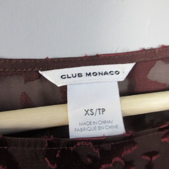 Club Monaco Velvet Burnout Top Women XS Red Black Whimsigoth Silk Polka Dot 68 - Picture 3 of 9